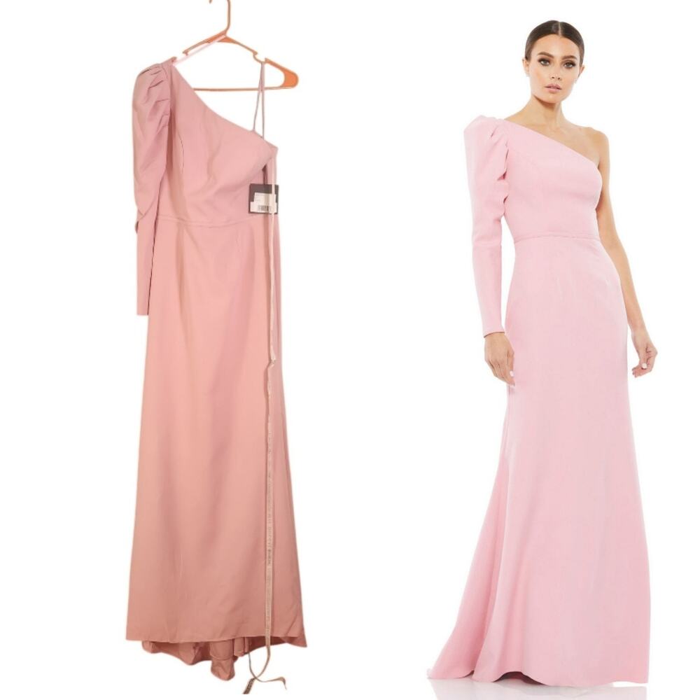 IEENA MAC DUGGAL One Shoulder Puff Sleeve Pink Dress, Size 8